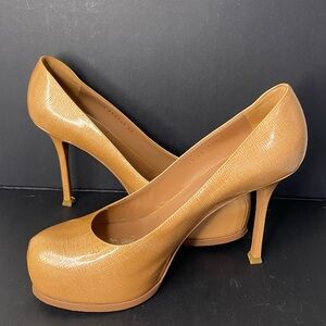 Yves Saint Laurent Tribtoo 80 Camel Tan Platform Stiletto Pumps